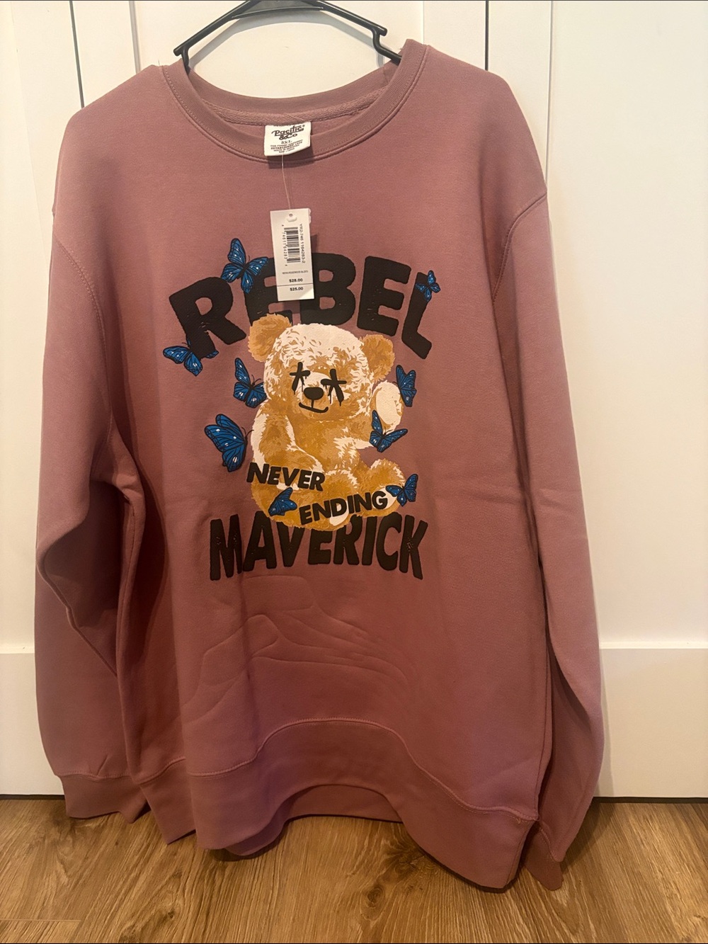3XL Mauve 'Rebel Maverick' Teddy Graphic Crewneck Sweater - Picture 4 of 4